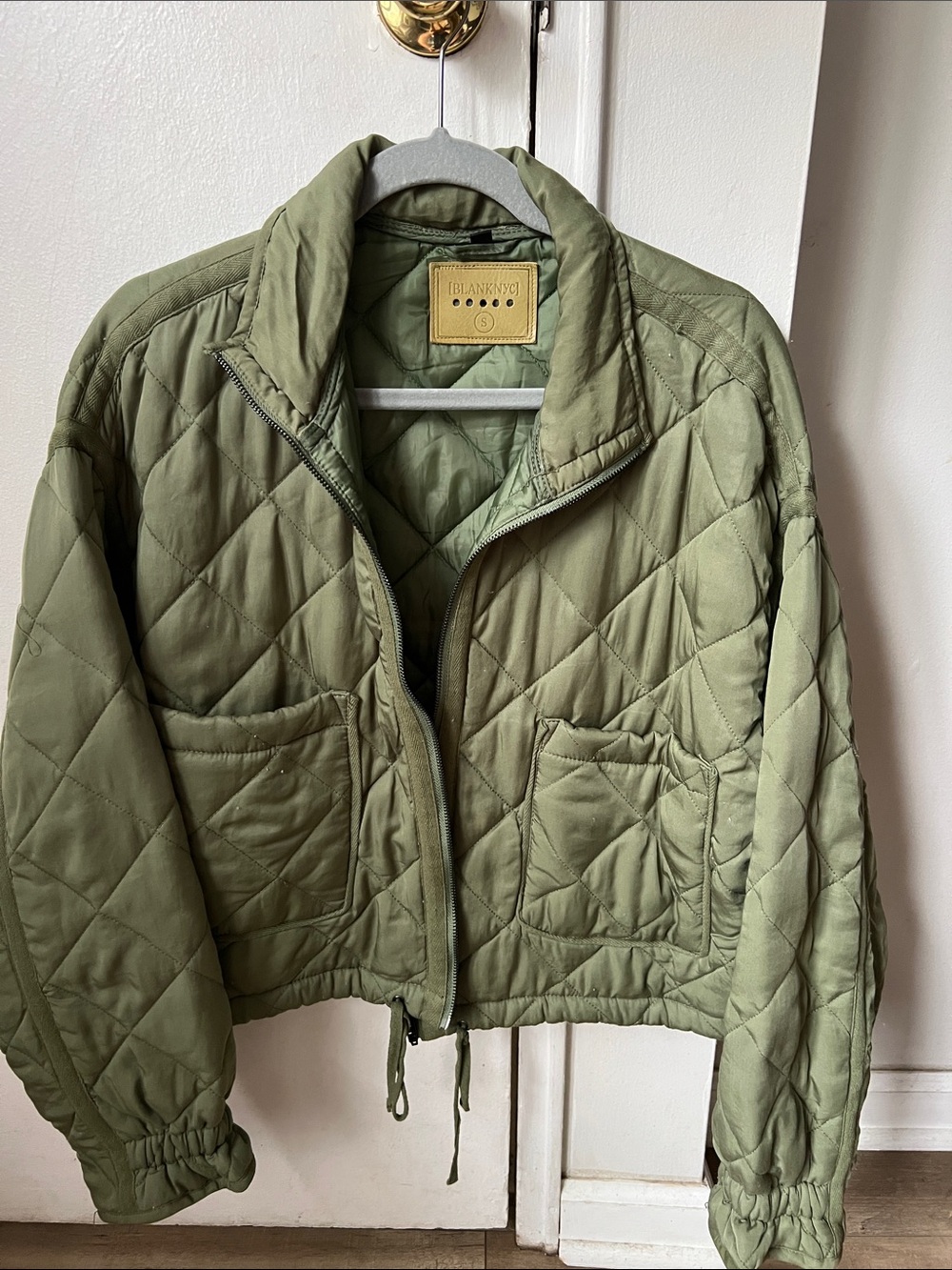 Blank NYC Quilted Olive Green Crop Puffer Jacket